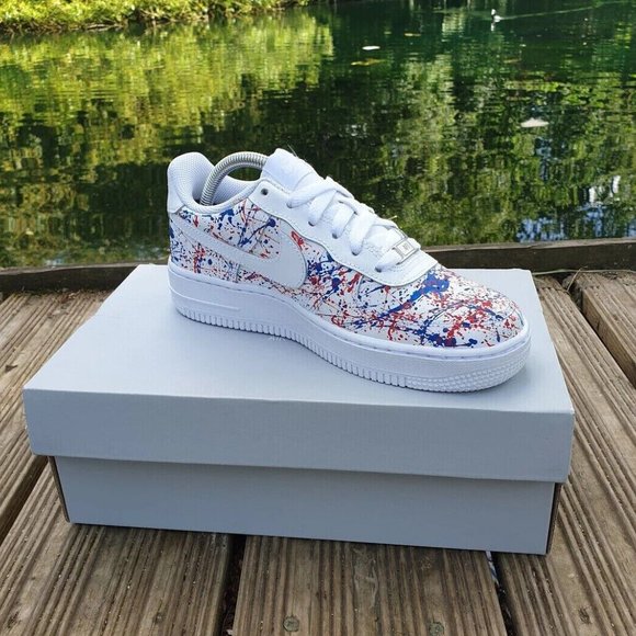 Nike Air Force Custom Red White Blue Splatter USA Graffiti